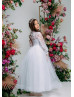 White Lace Glitter Tulle Slit Back Flower Girl Dress